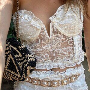 12th Tribe Vienna White Lace Corset Top Size L